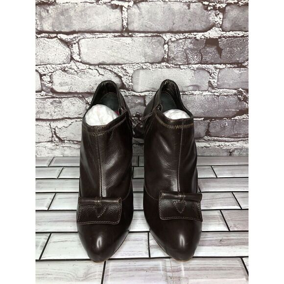 7 Seven for all Mankind Brown Leather Wooden Heel Booties Women Sz 40EU/9.5M US - Picture 12 of 16